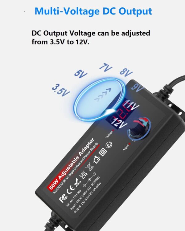 60W Variable Power Supply Adjustable DC 3V ~ 12V 5A Power Adapter 100-240V AC to DC Converter - Image 2