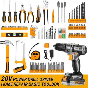 Cordless Drill Tool Kit Set: 20V Power Drill Tool Box with Battery Electric Drill Driver