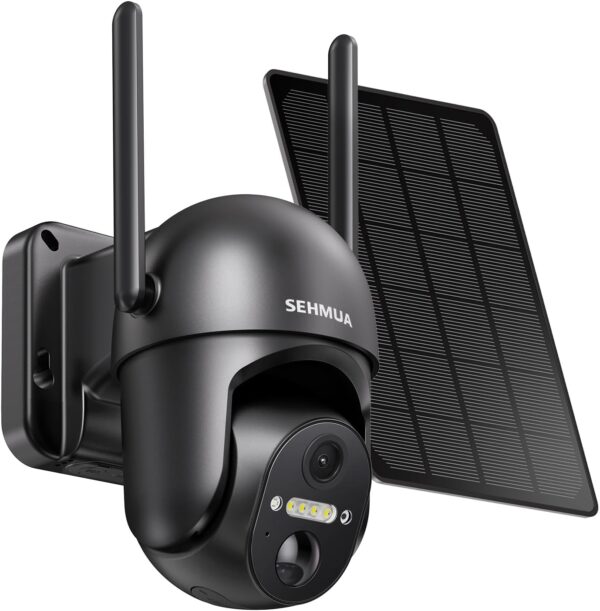 SEHMUA Solar Security Cameras Wireless Outdoor, 2K 360° View Battery Powered Outdoor Camera, WiFi Home Security